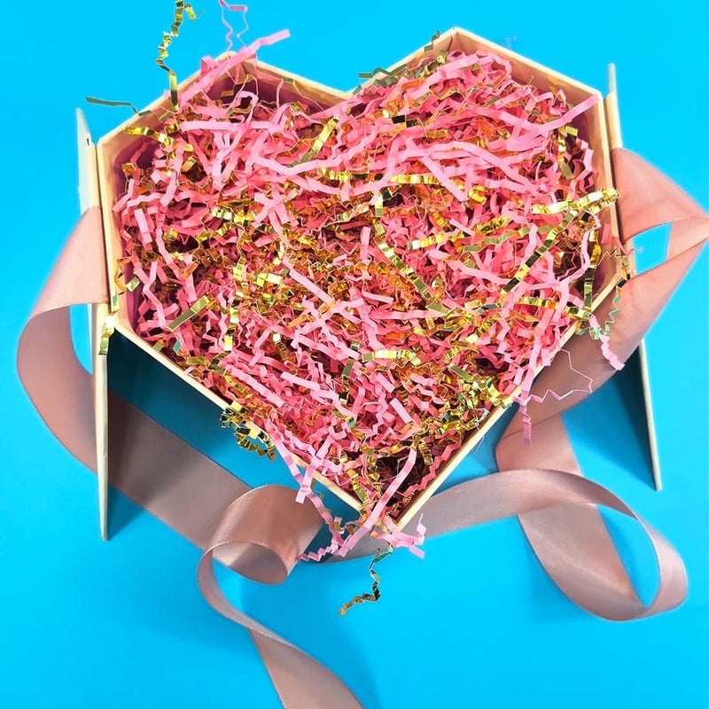 Amsthow Crinkle Paper Filler Gold and Pink Shredded Stuffing 1/2 LB Gift Basket Box Wrap Cut Raffia Grass for Easter Decoration Wedding - Image 5